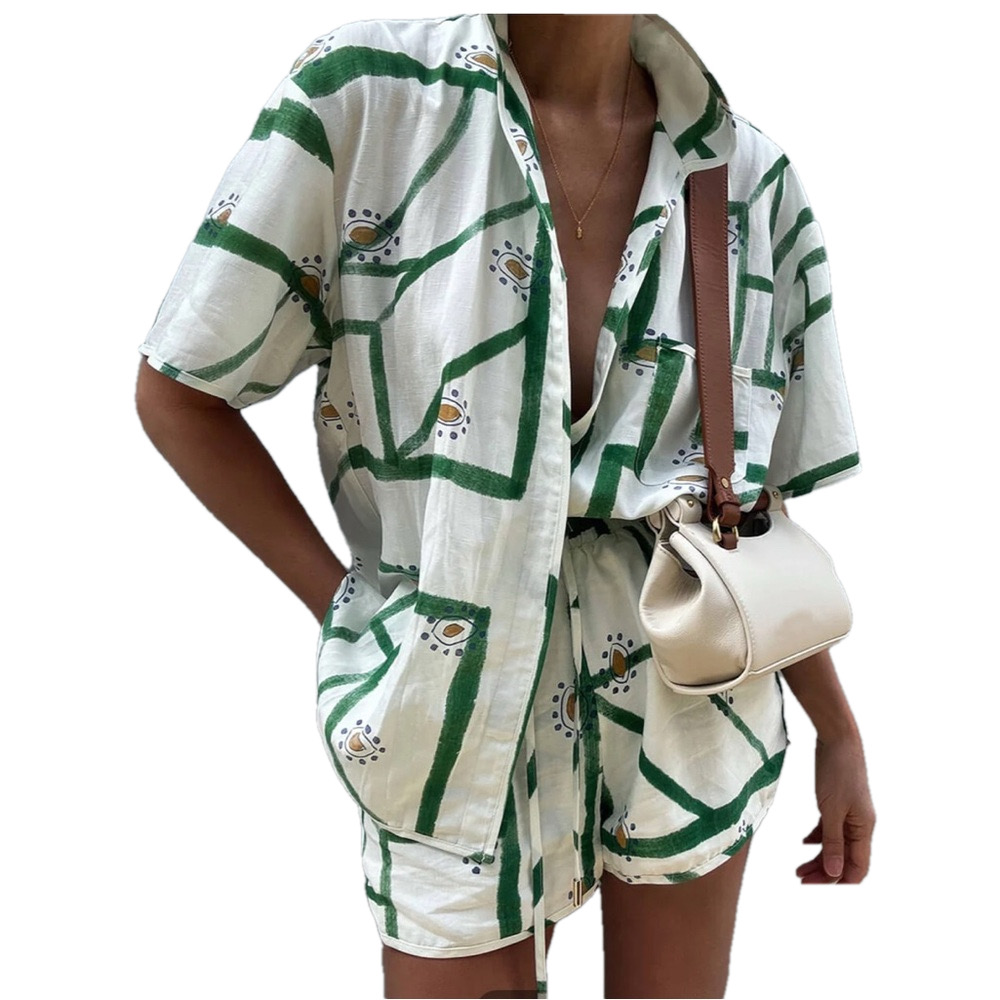 Commense Green and White Patterned Women Shorts